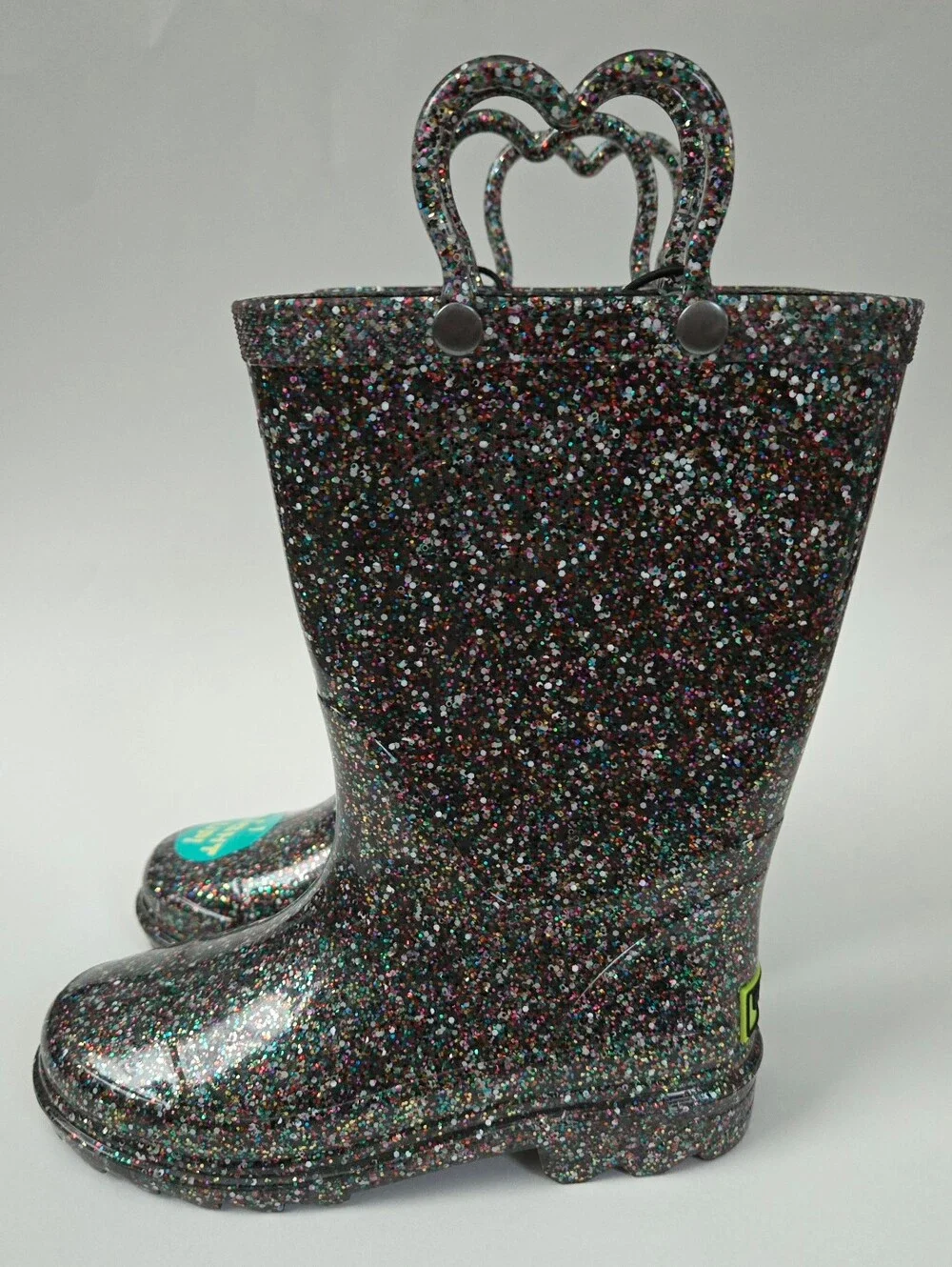 NEW Western Chief Kids Abby Black Glitter Rain Boots Light-Up Waterproof Size 11